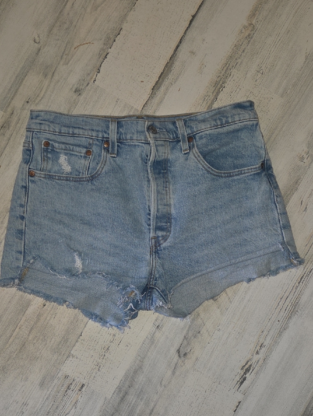Levi's 501 Light Wash Frayed Denim Shorts W31